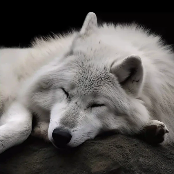 white wolf sleeping scaled